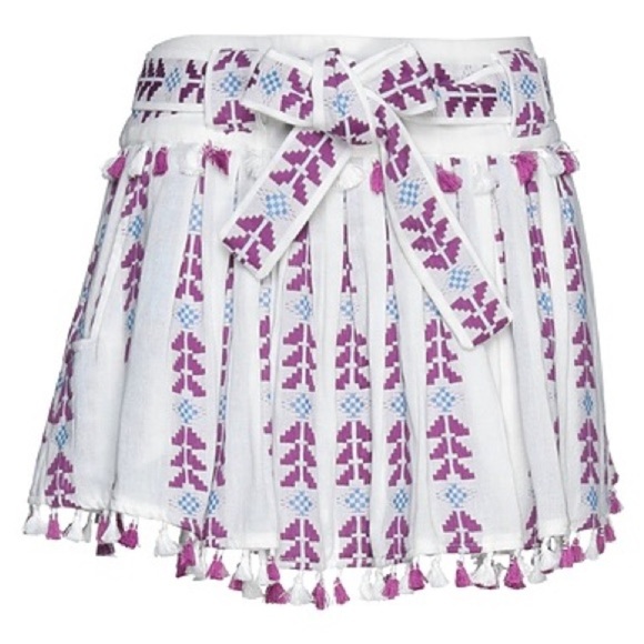 DODO BAR OR Cotton Embroidered Boho Women's Mini Skirt with Tassels Size Small